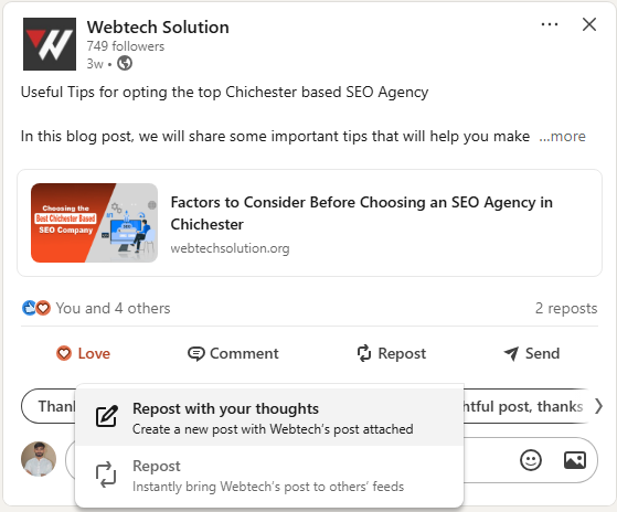 Repost, Repost with your thoughts - How to Repost On LinkedIn