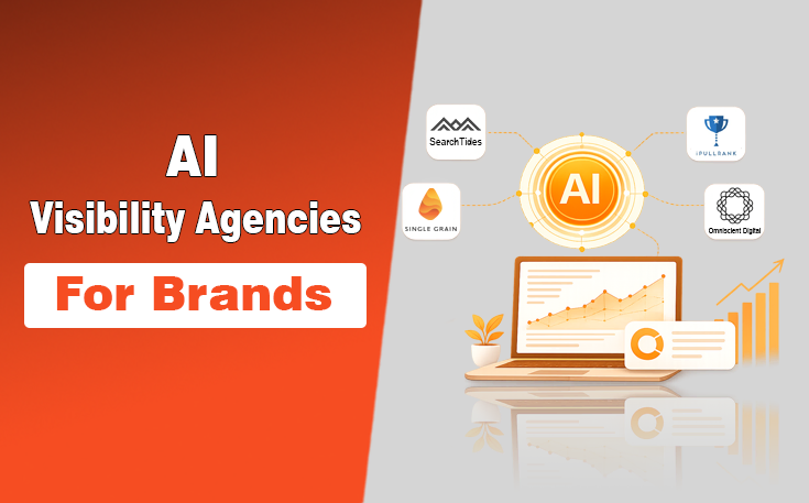 Marketing infographic showcasing top AI visibility agencies for brands.