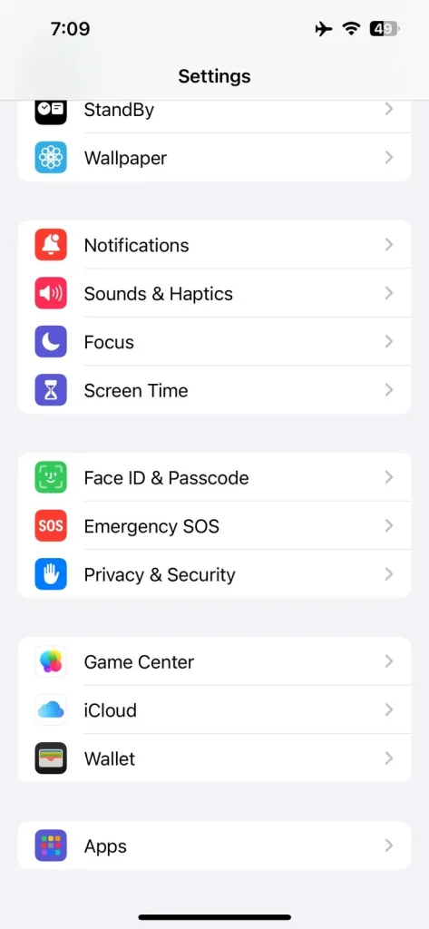 Apps option