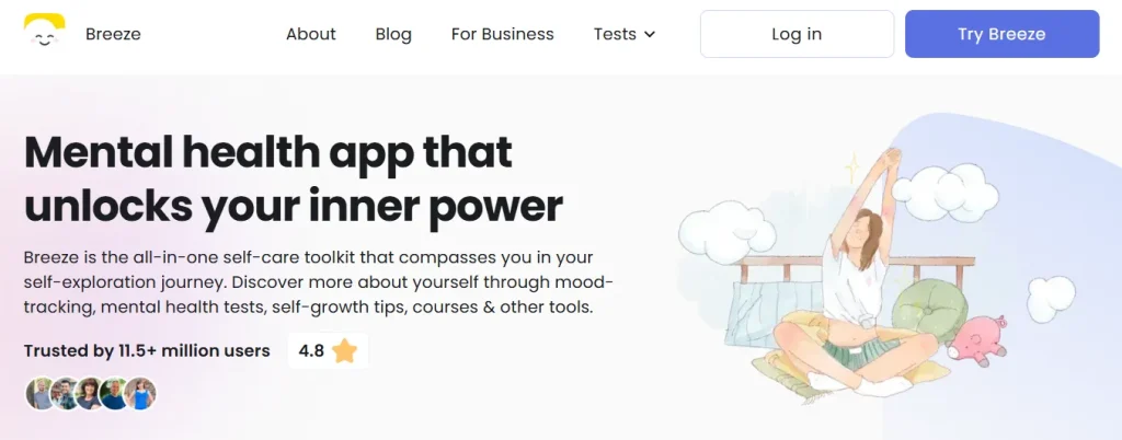 Breeze Wellbeing app website homepage