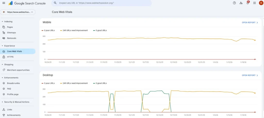 Check core web vitals from search console
