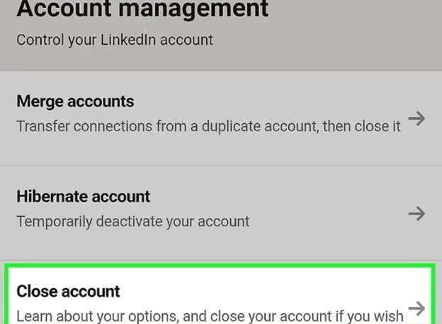 Click on the “Close Account” option