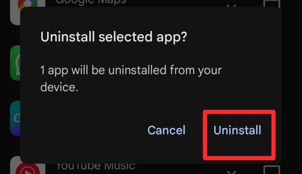 Confirm the pop-up by tapping the Uninstall button