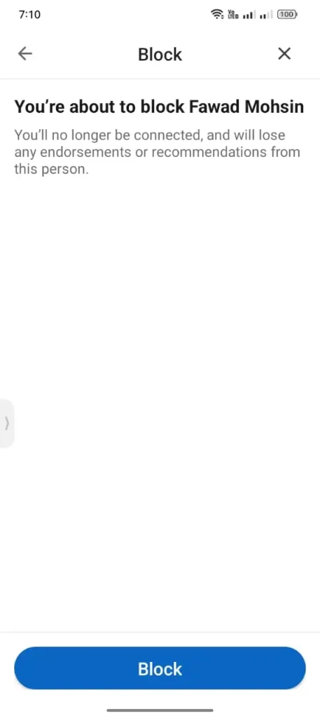 Confirm your decision to block the person