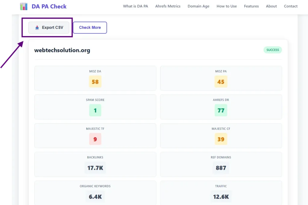 Export results of your website at DAPAcheck.io
