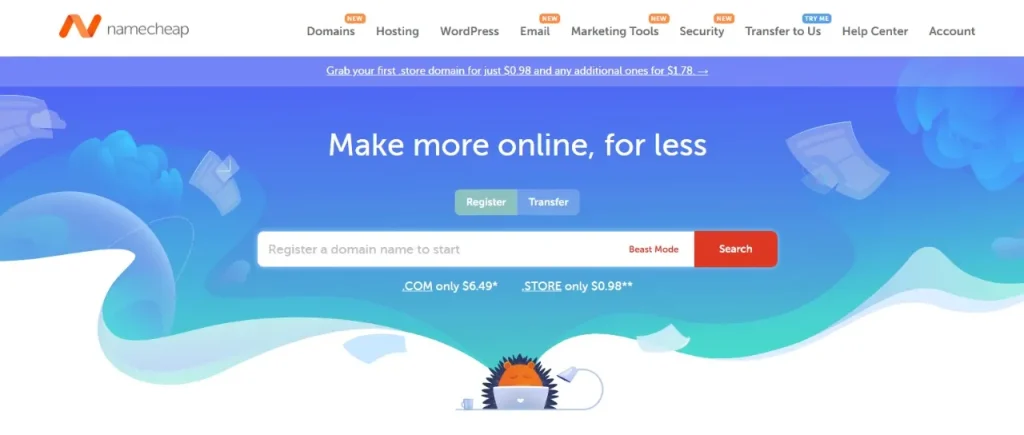 Go to the domain name registration site