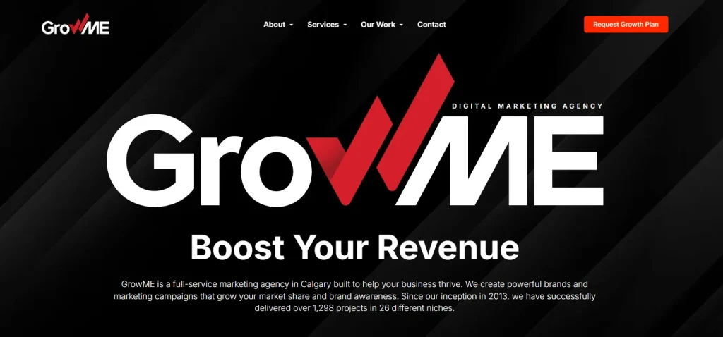 Homepage of GrowME Marketing website