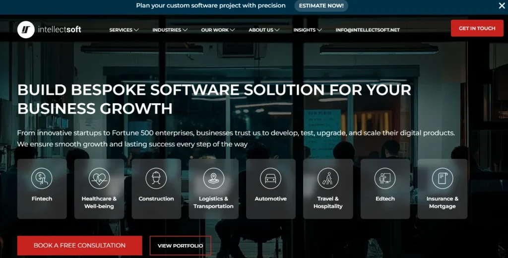 Homepage screenshot of Intellectsoft website