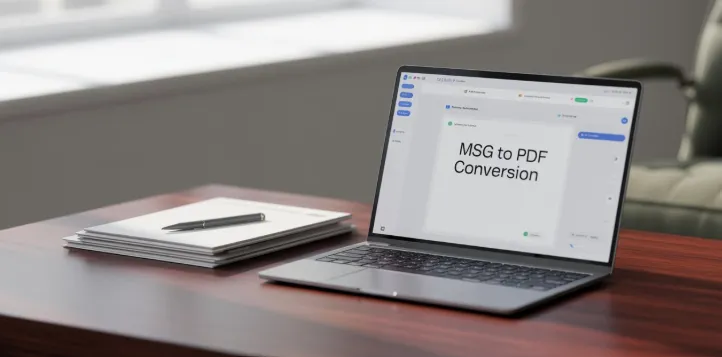  Laptop screen showing MSG to PDF Conversion 