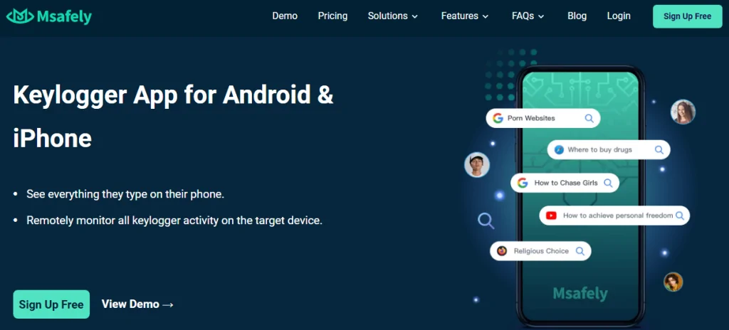 Msafely Keylogger app features