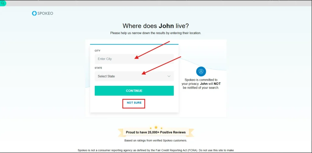 Enter the city name of that person's presence and select the state