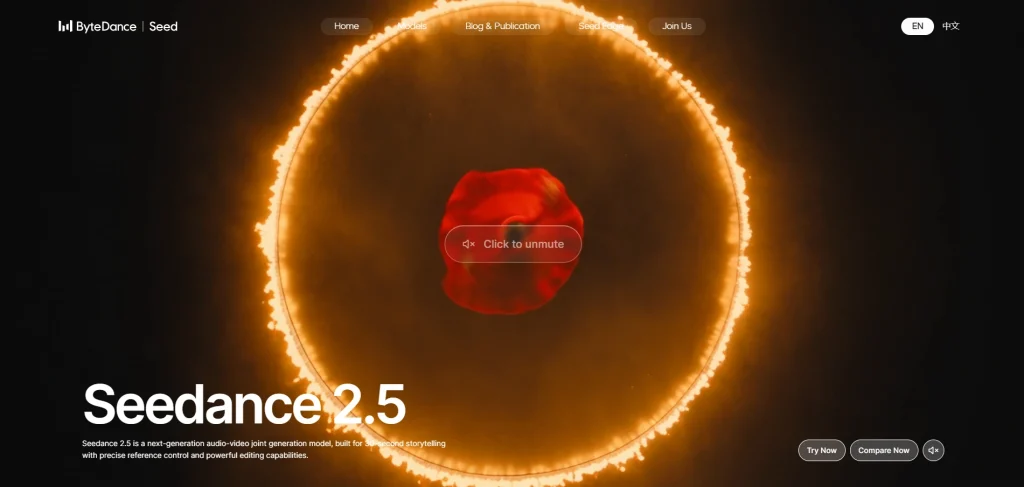 Home page of the Seedance 2.5 AI Video Creation Tool
