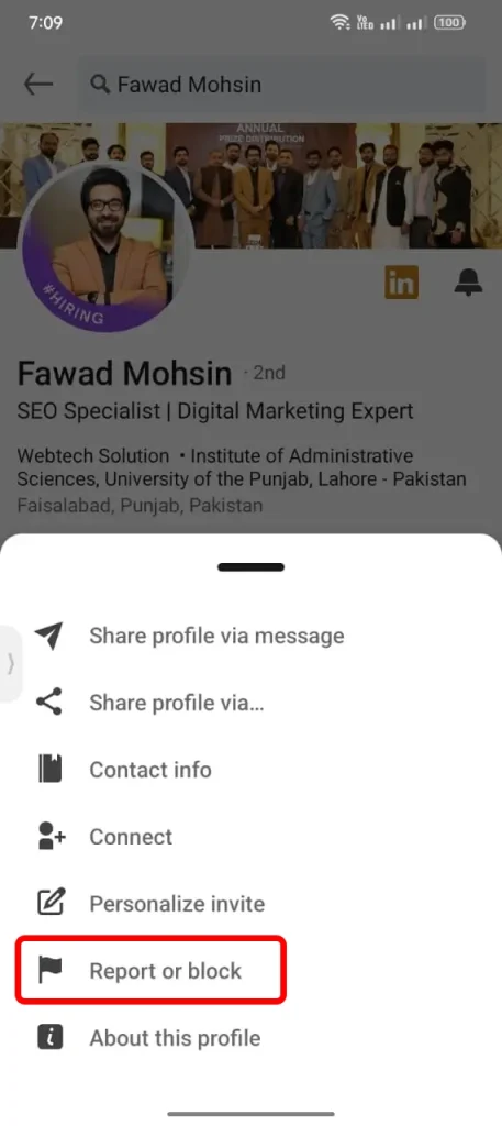 Select "Report or Block" from the list of options
