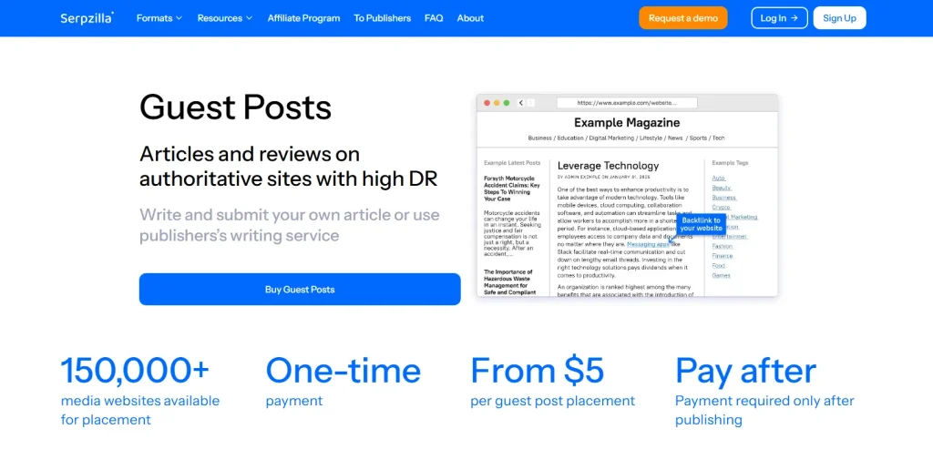 Homepage of Serpzilla