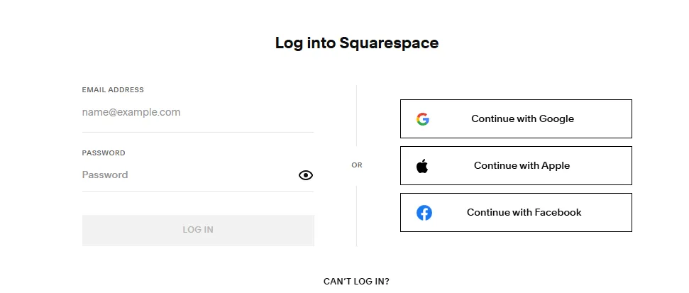 Squarespace Login Page