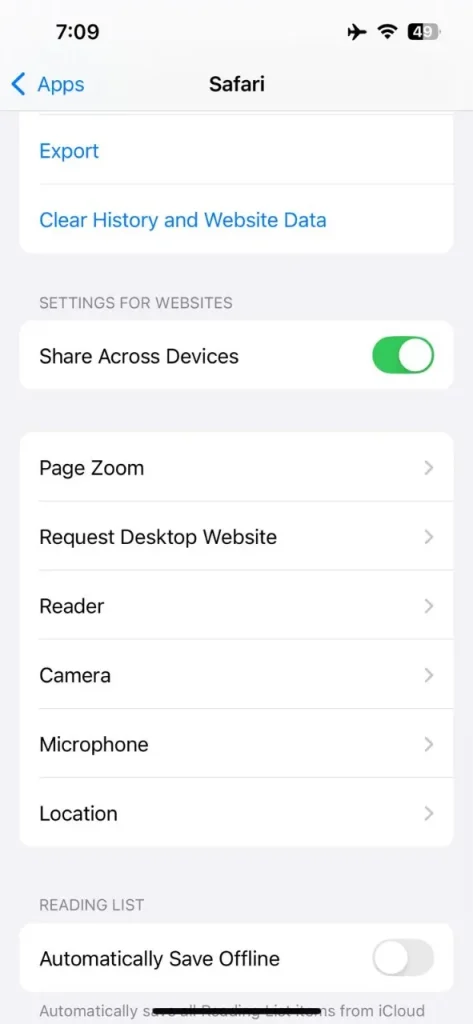 Tap Clear History and Website Data