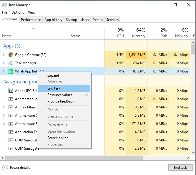 Force Close the app through Task Manager