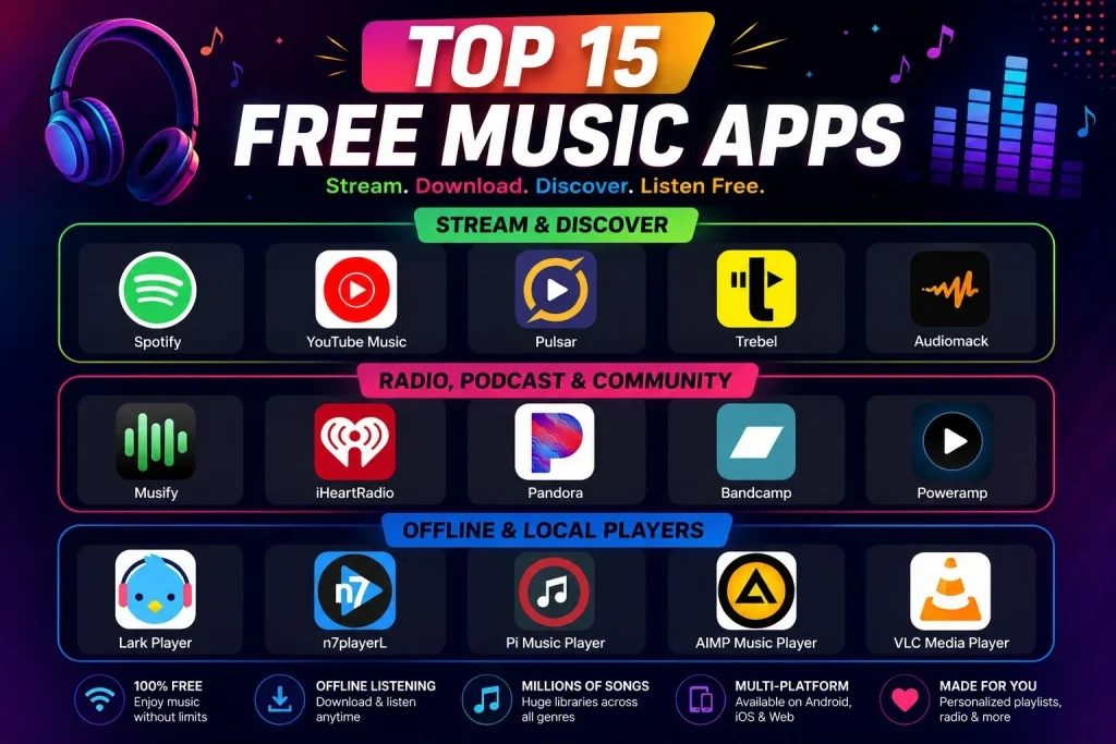 Logos of the Best Free Music Apps