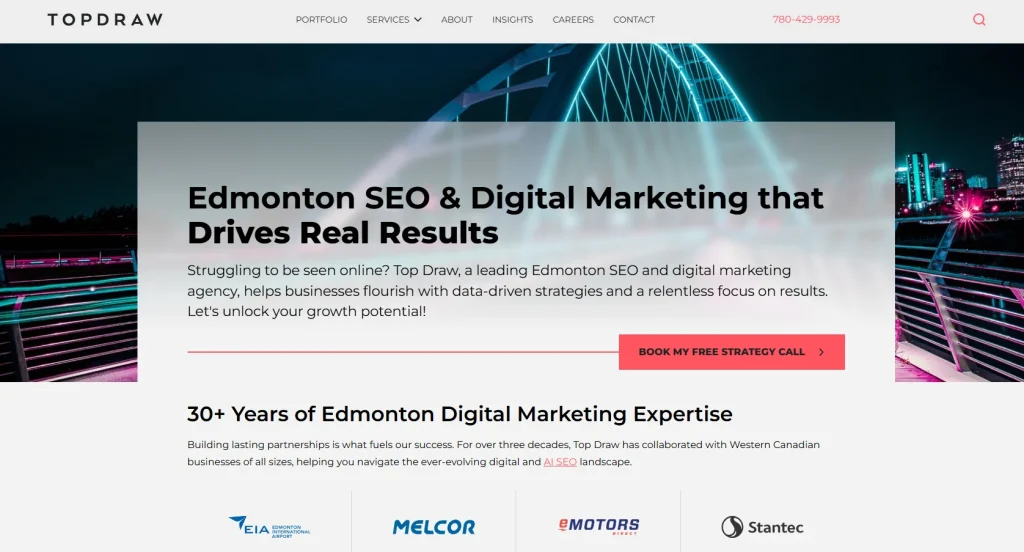 Homepage of Top Draw website