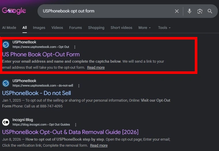 Visit the USPhoneBook Opt Out Form.
