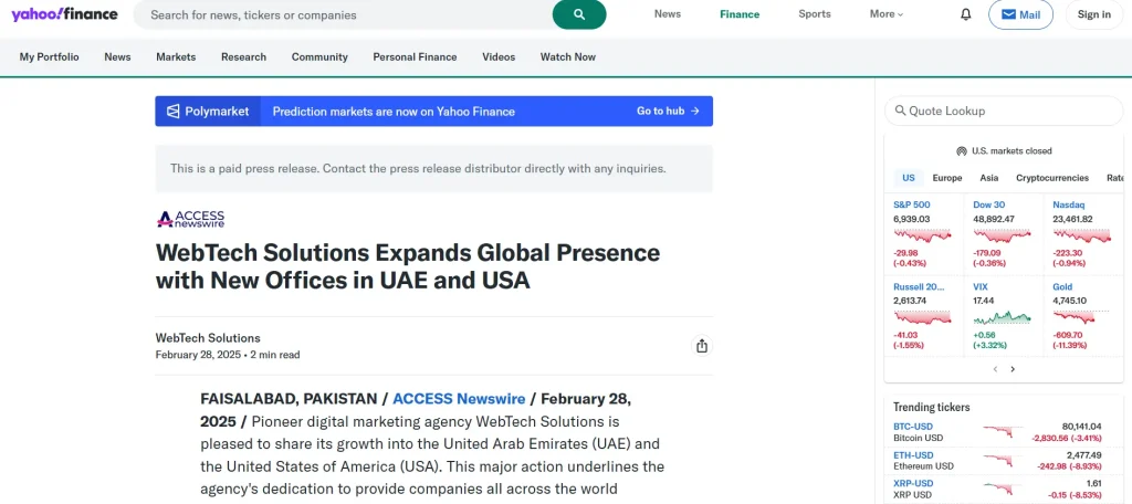 WebTech Solutions on Yahoo Finance!
