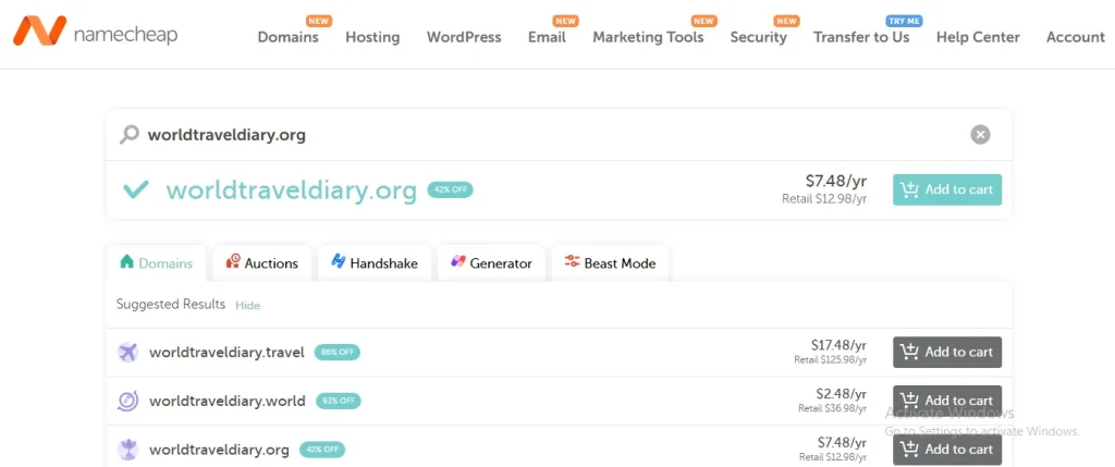 check the availability of your domain