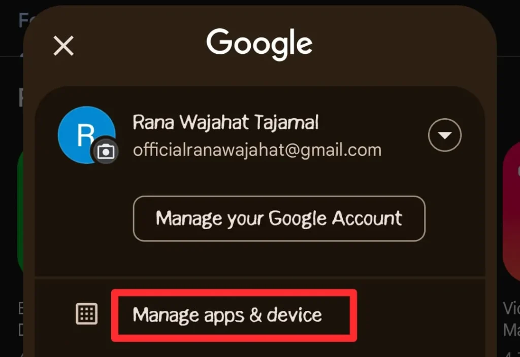 choose “Manage Apps and Devices
