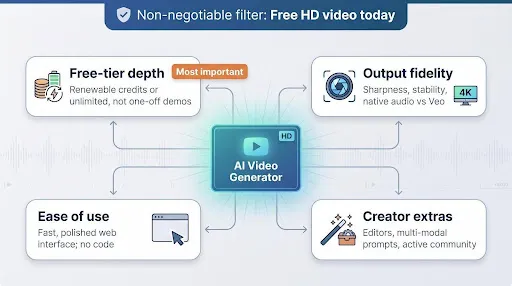 Factors Considered to Pick Best AI ALternatives to VEO 3