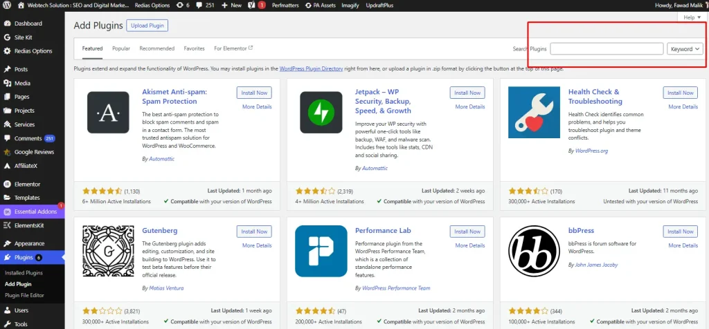 Use the search bar to find a plugin