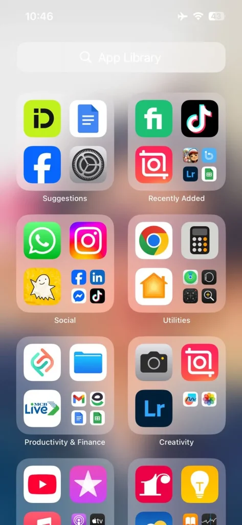 Keep on swiping the homepage of your iPhone to the right until you reach the app library section.