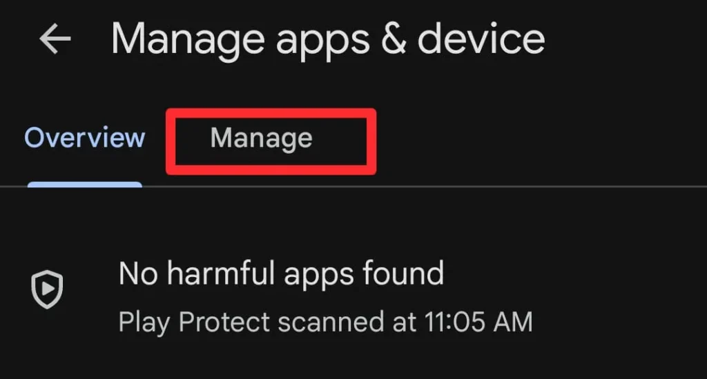 switch to the “Manage” section