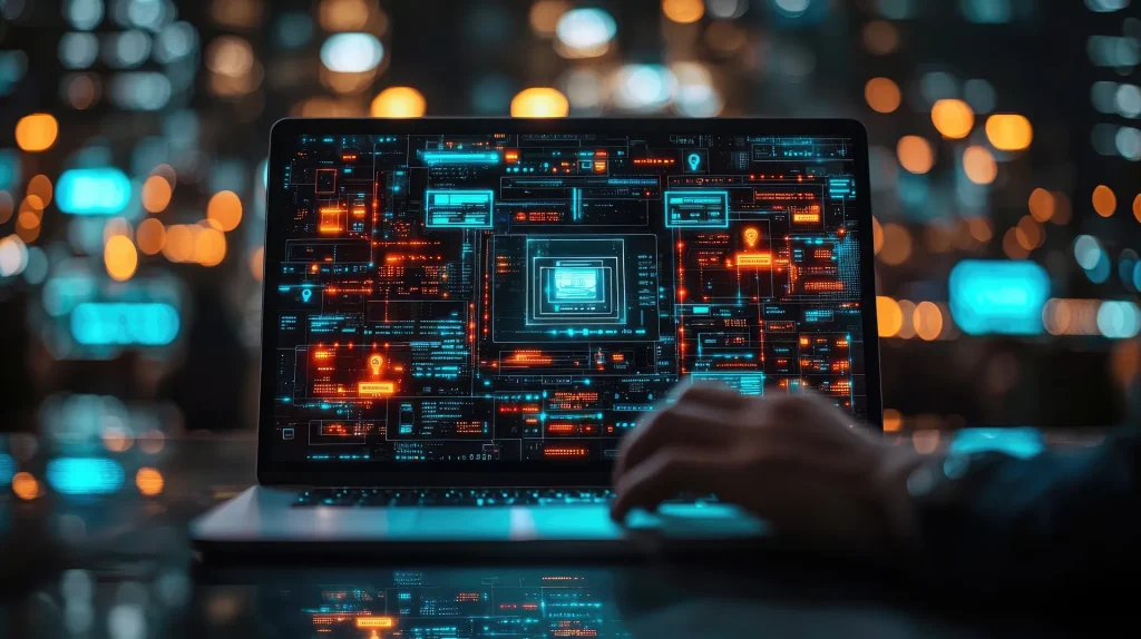 A Developer interacting with modern web technologies on a laptop